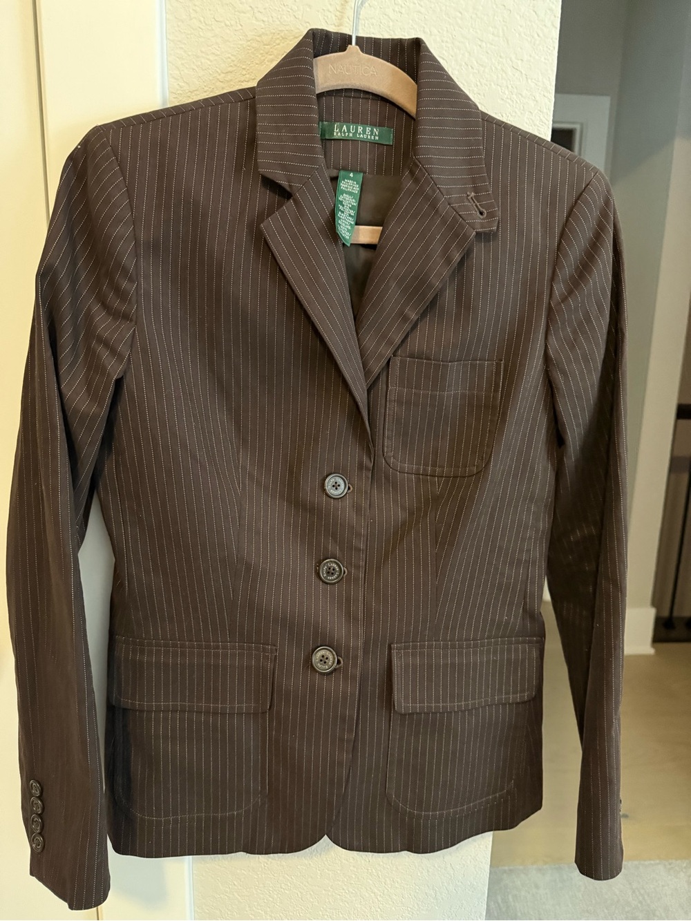 Lauren Ralph Lauren Brown Pinstripe 3-Button Blazer - Size 4